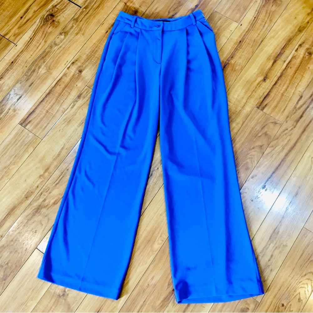Wide leg dress pants slacks royal blue pleated career work medium tall New York